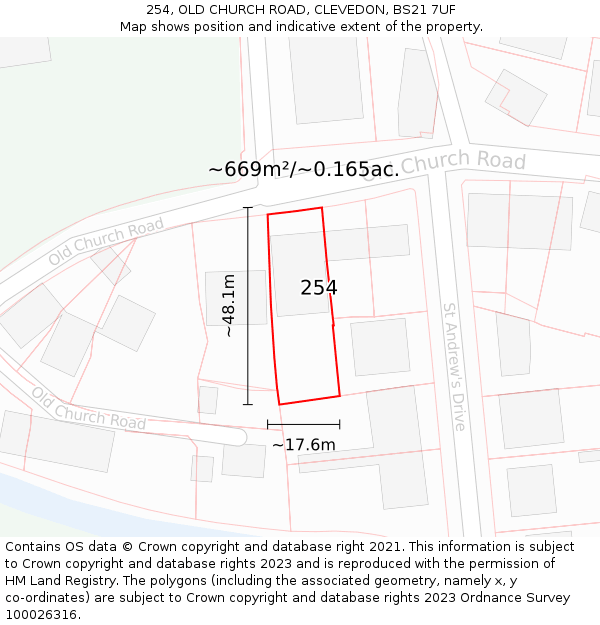 254, OLD CHURCH ROAD, CLEVEDON, BS21 7UF: Plot and title map