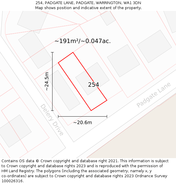 254, PADGATE LANE, PADGATE, WARRINGTON, WA1 3DN: Plot and title map