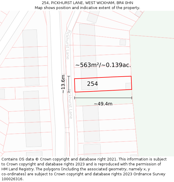 254, PICKHURST LANE, WEST WICKHAM, BR4 0HN: Plot and title map