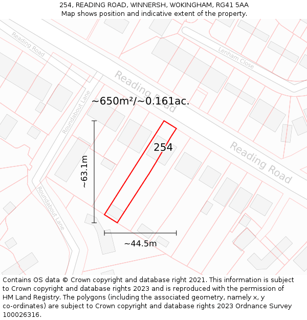 254, READING ROAD, WINNERSH, WOKINGHAM, RG41 5AA: Plot and title map