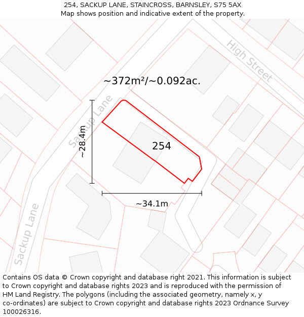 254, SACKUP LANE, STAINCROSS, BARNSLEY, S75 5AX: Plot and title map