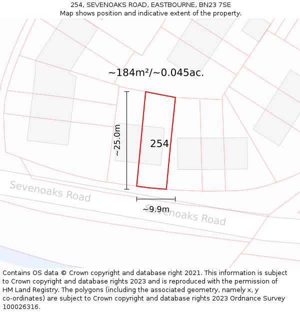 254, SEVENOAKS ROAD, EASTBOURNE, BN23 7SE: Plot and title map