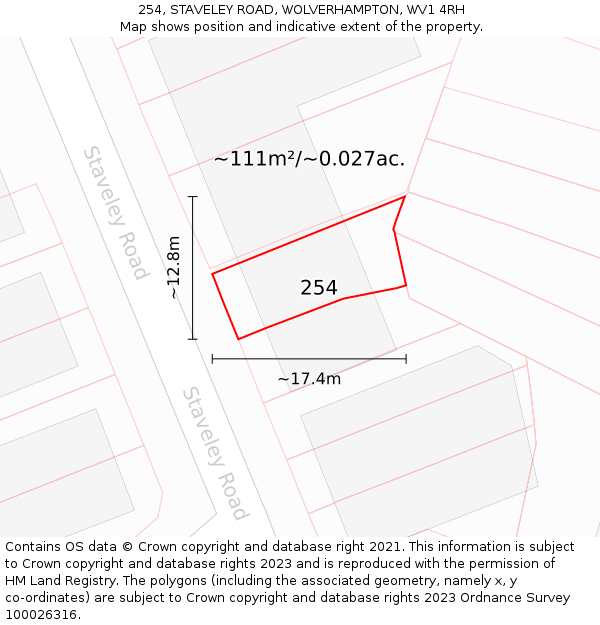 254, STAVELEY ROAD, WOLVERHAMPTON, WV1 4RH: Plot and title map