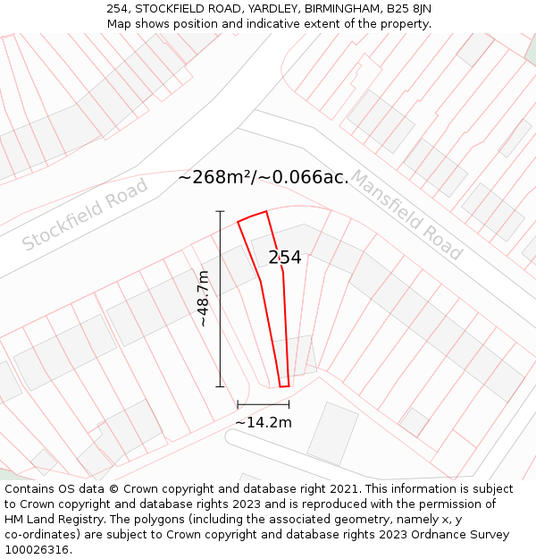 254, STOCKFIELD ROAD, YARDLEY, BIRMINGHAM, B25 8JN: Plot and title map