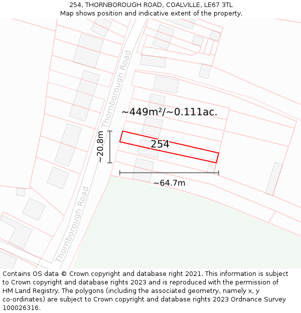 254, THORNBOROUGH ROAD, COALVILLE, LE67 3TL: Plot and title map