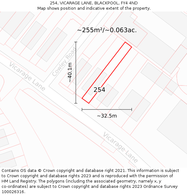 254, VICARAGE LANE, BLACKPOOL, FY4 4ND: Plot and title map