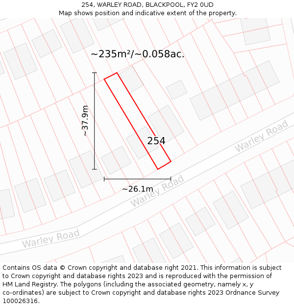 254, WARLEY ROAD, BLACKPOOL, FY2 0UD: Plot and title map