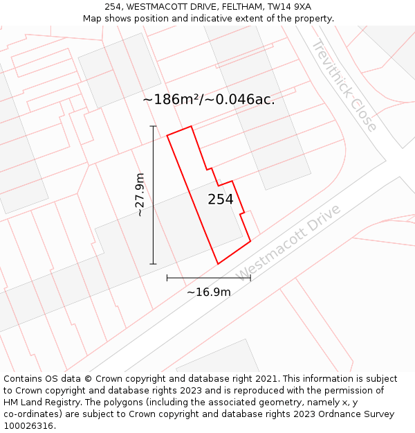 254, WESTMACOTT DRIVE, FELTHAM, TW14 9XA: Plot and title map