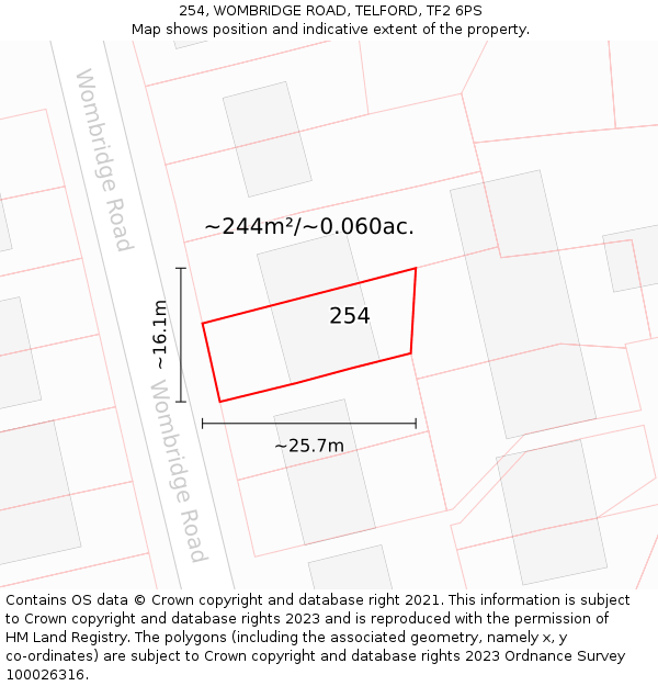 254, WOMBRIDGE ROAD, TELFORD, TF2 6PS: Plot and title map