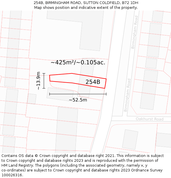 254B, BIRMINGHAM ROAD, SUTTON COLDFIELD, B72 1DH: Plot and title map