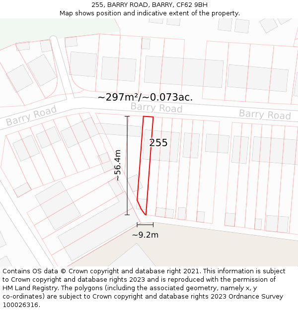 255, BARRY ROAD, BARRY, CF62 9BH: Plot and title map