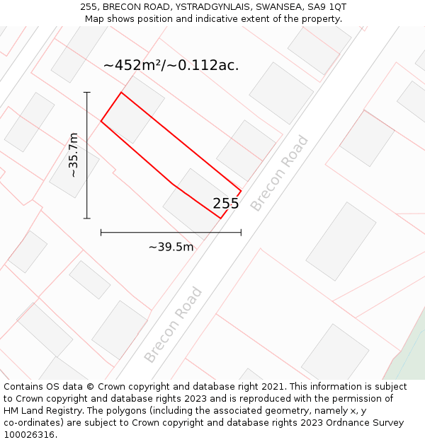 255, BRECON ROAD, YSTRADGYNLAIS, SWANSEA, SA9 1QT: Plot and title map