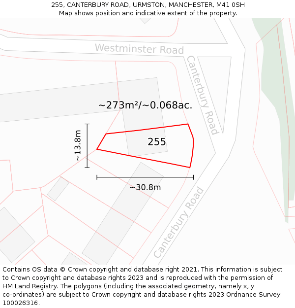 255, CANTERBURY ROAD, URMSTON, MANCHESTER, M41 0SH: Plot and title map