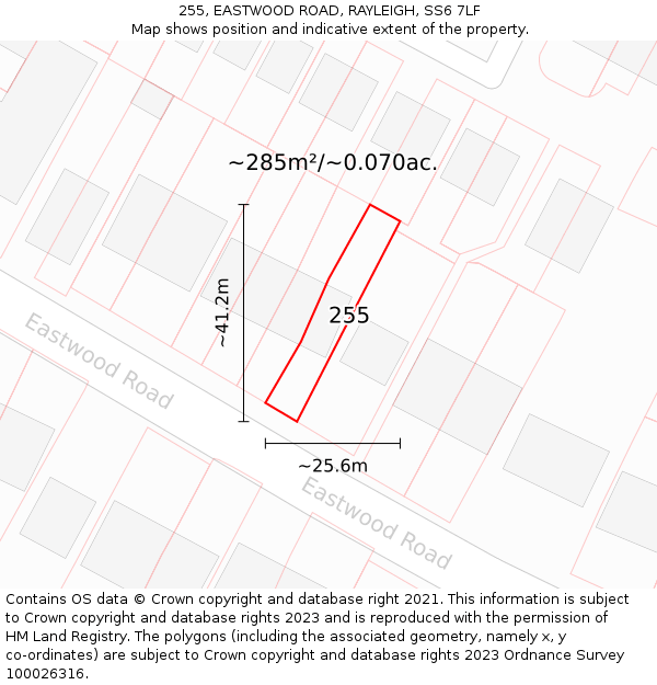 255, EASTWOOD ROAD, RAYLEIGH, SS6 7LF: Plot and title map