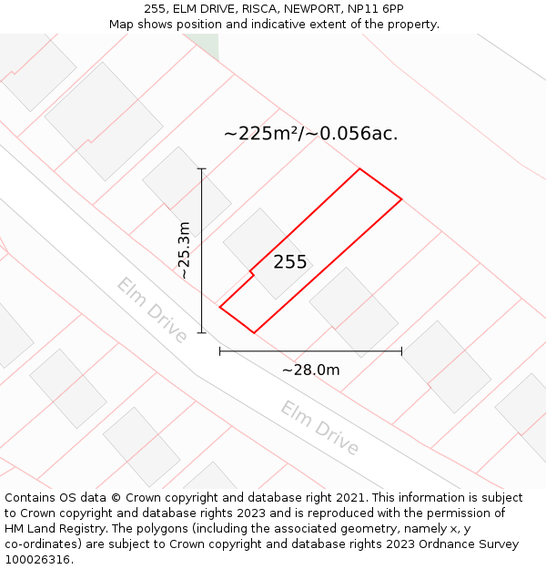 255, ELM DRIVE, RISCA, NEWPORT, NP11 6PP: Plot and title map