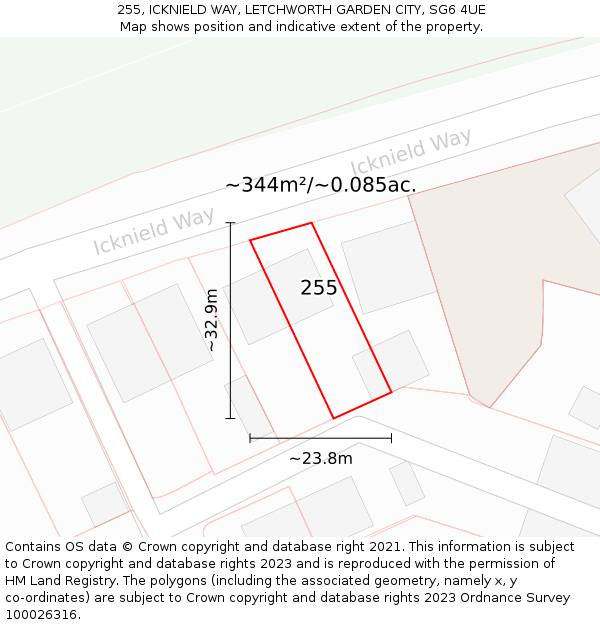 255, ICKNIELD WAY, LETCHWORTH GARDEN CITY, SG6 4UE: Plot and title map