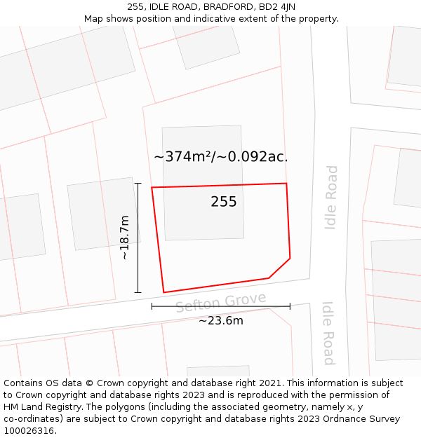 255, IDLE ROAD, BRADFORD, BD2 4JN: Plot and title map