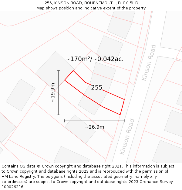 255, KINSON ROAD, BOURNEMOUTH, BH10 5HD: Plot and title map