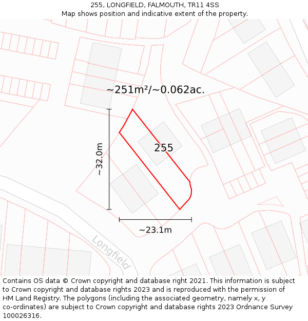 255, LONGFIELD, FALMOUTH, TR11 4SS: Plot and title map