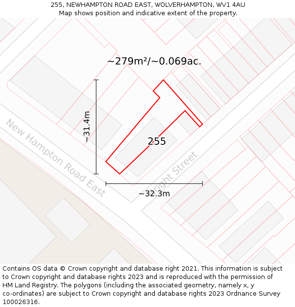 255, NEWHAMPTON ROAD EAST, WOLVERHAMPTON, WV1 4AU: Plot and title map