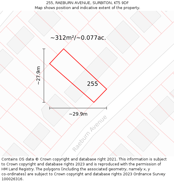 255, RAEBURN AVENUE, SURBITON, KT5 9DF: Plot and title map