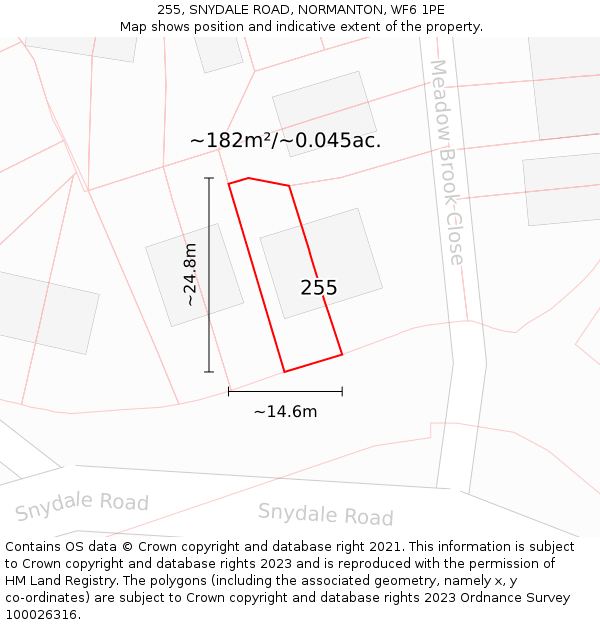 255, SNYDALE ROAD, NORMANTON, WF6 1PE: Plot and title map