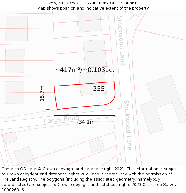 255, STOCKWOOD LANE, BRISTOL, BS14 8NR: Plot and title map