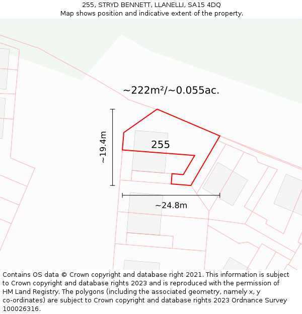 255, STRYD BENNETT, LLANELLI, SA15 4DQ: Plot and title map