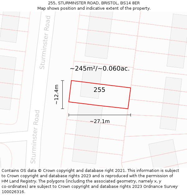 255, STURMINSTER ROAD, BRISTOL, BS14 8ER: Plot and title map