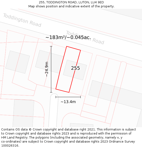 255, TODDINGTON ROAD, LUTON, LU4 9ED: Plot and title map