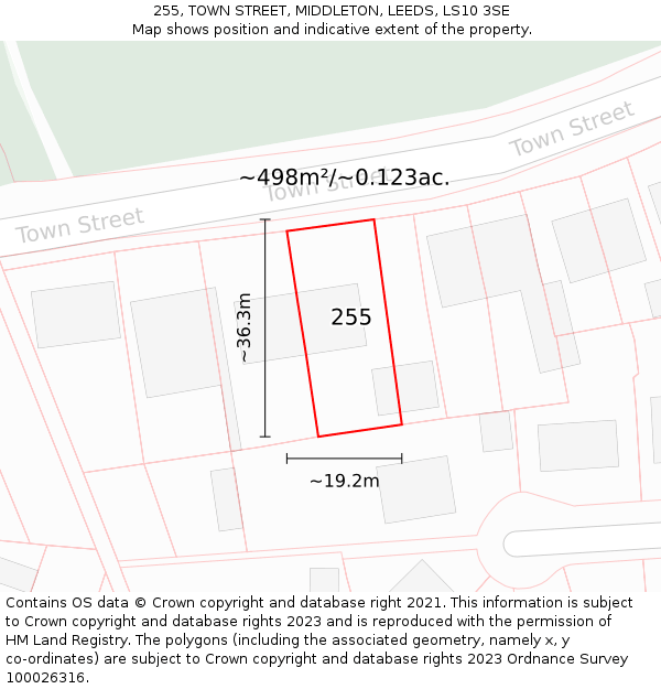 255, TOWN STREET, MIDDLETON, LEEDS, LS10 3SE: Plot and title map