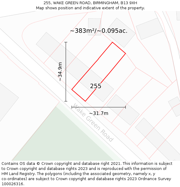 255, WAKE GREEN ROAD, BIRMINGHAM, B13 9XH: Plot and title map