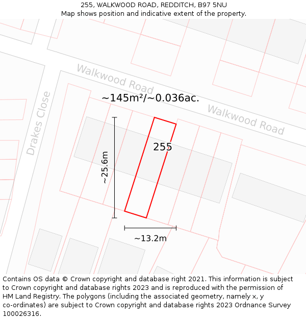 255, WALKWOOD ROAD, REDDITCH, B97 5NU: Plot and title map