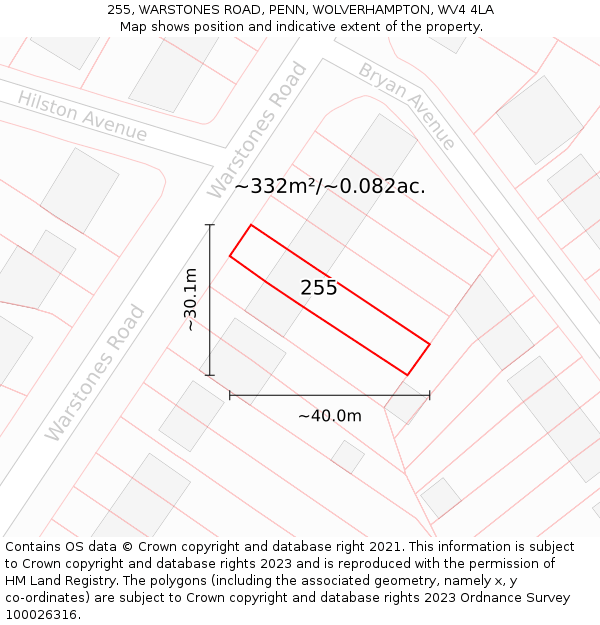 255, WARSTONES ROAD, PENN, WOLVERHAMPTON, WV4 4LA: Plot and title map