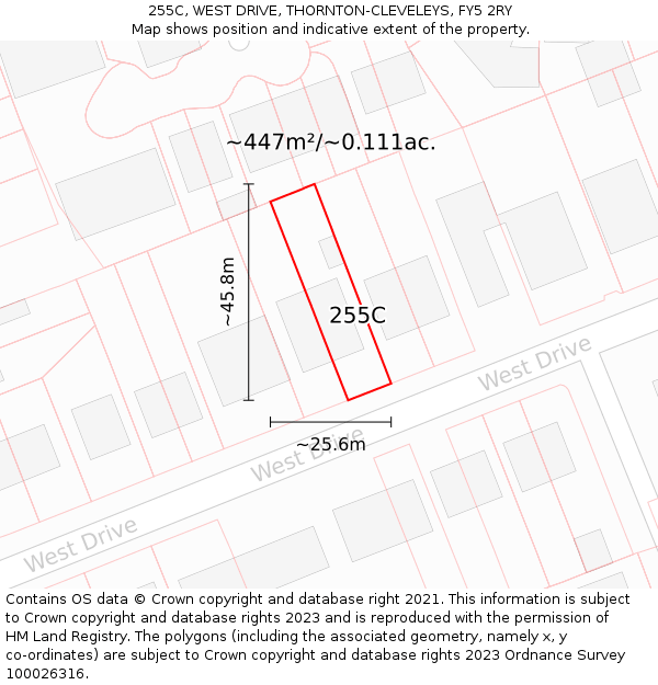 255C, WEST DRIVE, THORNTON-CLEVELEYS, FY5 2RY: Plot and title map