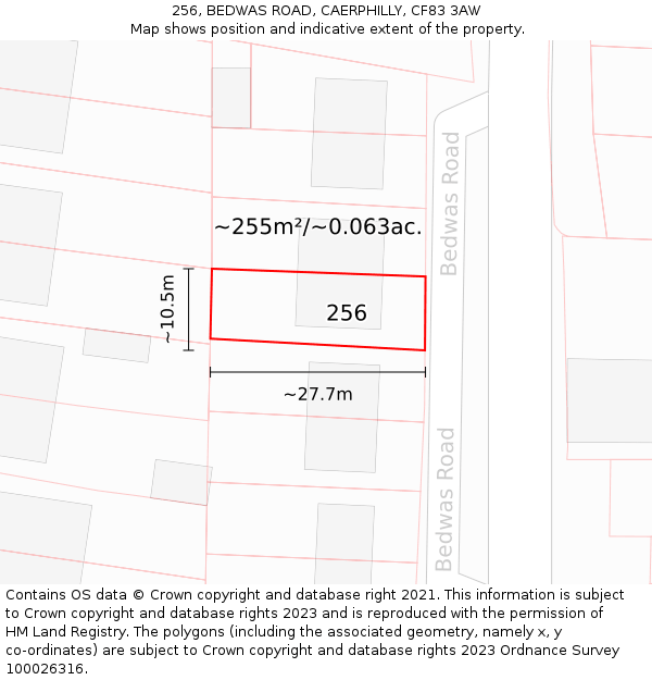 256, BEDWAS ROAD, CAERPHILLY, CF83 3AW: Plot and title map