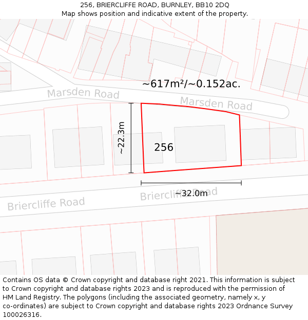 256, BRIERCLIFFE ROAD, BURNLEY, BB10 2DQ: Plot and title map