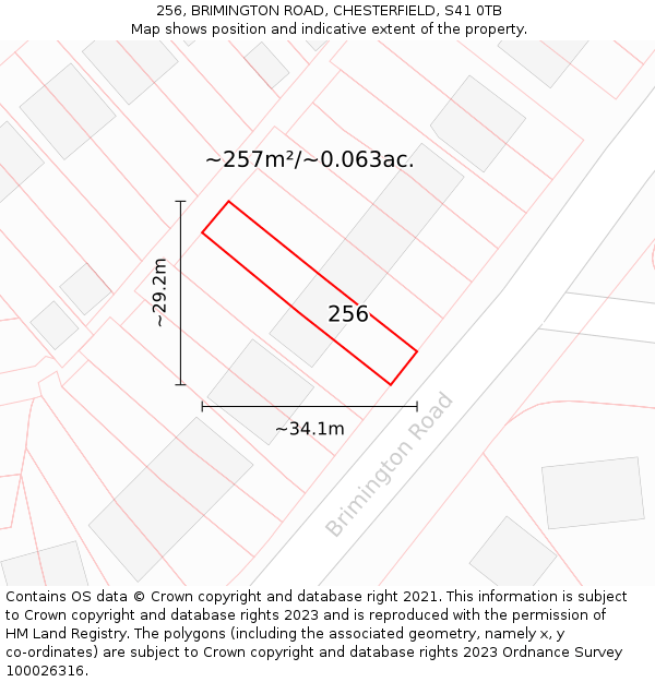 256, BRIMINGTON ROAD, CHESTERFIELD, S41 0TB: Plot and title map