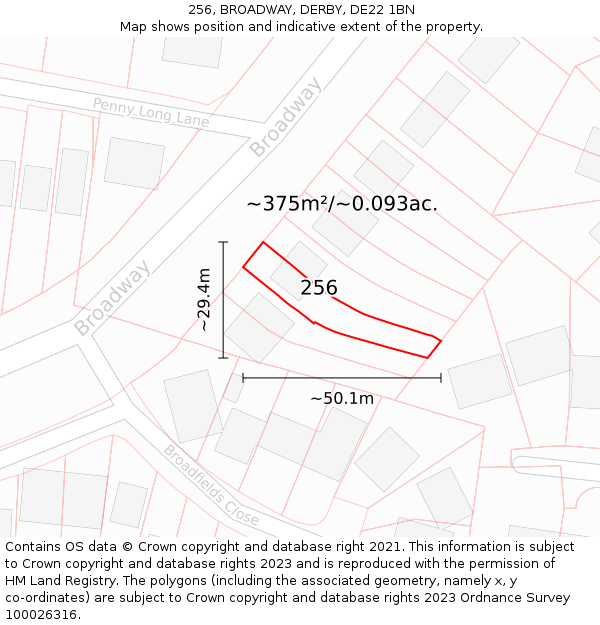 256, BROADWAY, DERBY, DE22 1BN: Plot and title map