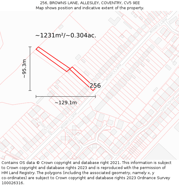 256, BROWNS LANE, ALLESLEY, COVENTRY, CV5 9EE: Plot and title map