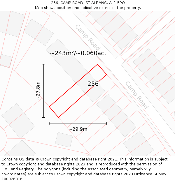 256, CAMP ROAD, ST ALBANS, AL1 5PQ: Plot and title map