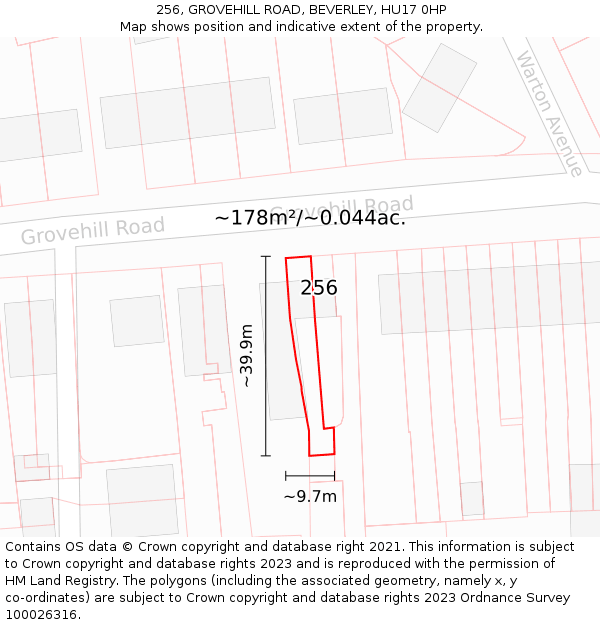 256, GROVEHILL ROAD, BEVERLEY, HU17 0HP: Plot and title map