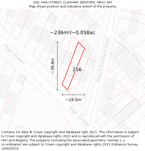 256, HIGH STREET, CLAPHAM, BEDFORD, MK41 6AY: Plot and title map