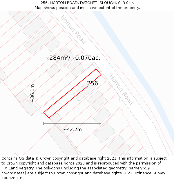 256, HORTON ROAD, DATCHET, SLOUGH, SL3 9HN: Plot and title map