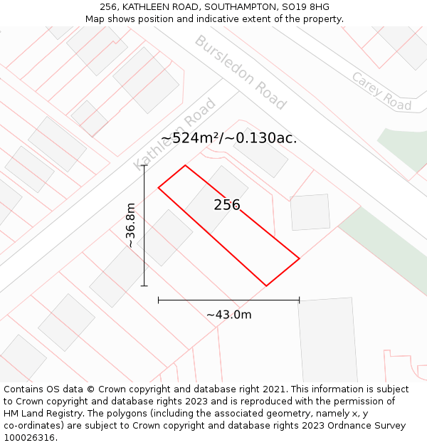 256, KATHLEEN ROAD, SOUTHAMPTON, SO19 8HG: Plot and title map