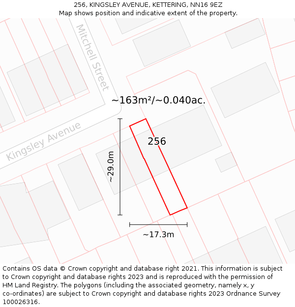 256, KINGSLEY AVENUE, KETTERING, NN16 9EZ: Plot and title map