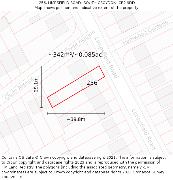 256, LIMPSFIELD ROAD, SOUTH CROYDON, CR2 9DD: Plot and title map