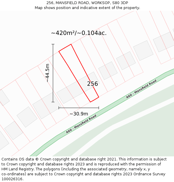 256, MANSFIELD ROAD, WORKSOP, S80 3DP: Plot and title map