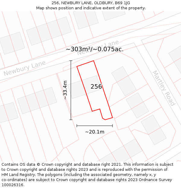 256, NEWBURY LANE, OLDBURY, B69 1JG: Plot and title map