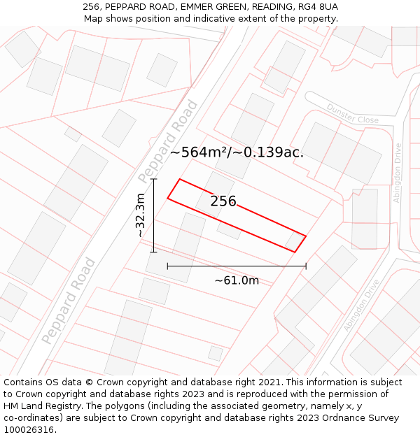 256, PEPPARD ROAD, EMMER GREEN, READING, RG4 8UA: Plot and title map